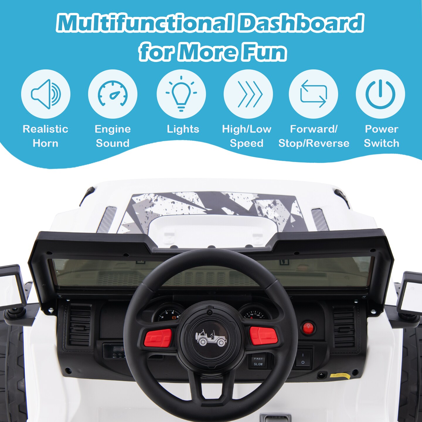 12V Kids Ride-On Car with Remote Control and Two-Speed Modes Music Player and LED Lights for Ages 3 Years