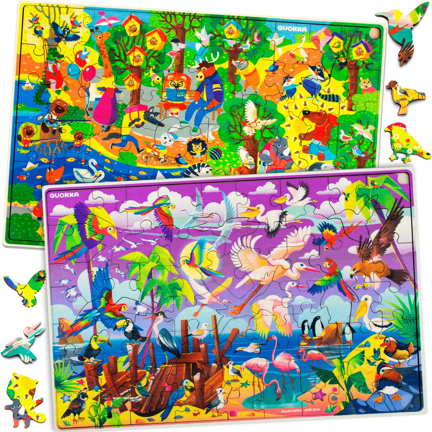 QUOKKA Wooden Kids Puzzles Ages 4-6 &#x2013; 4 x 60 Piece Puzzles for Kids Ages 4-8 &#x2013; Wood Toddler Games for 3-5 Year Olds &#x2013; Cars Ships and Animals Toy for Boys and Girls