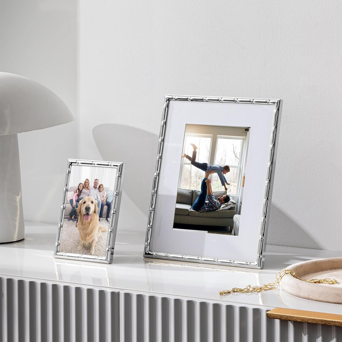 8x10 Metal Picture Frame with Real Glass Cover for Wall or Tabletop, Elegant Plated Photo Frames with Soft Touch Velvet Backing, Silver