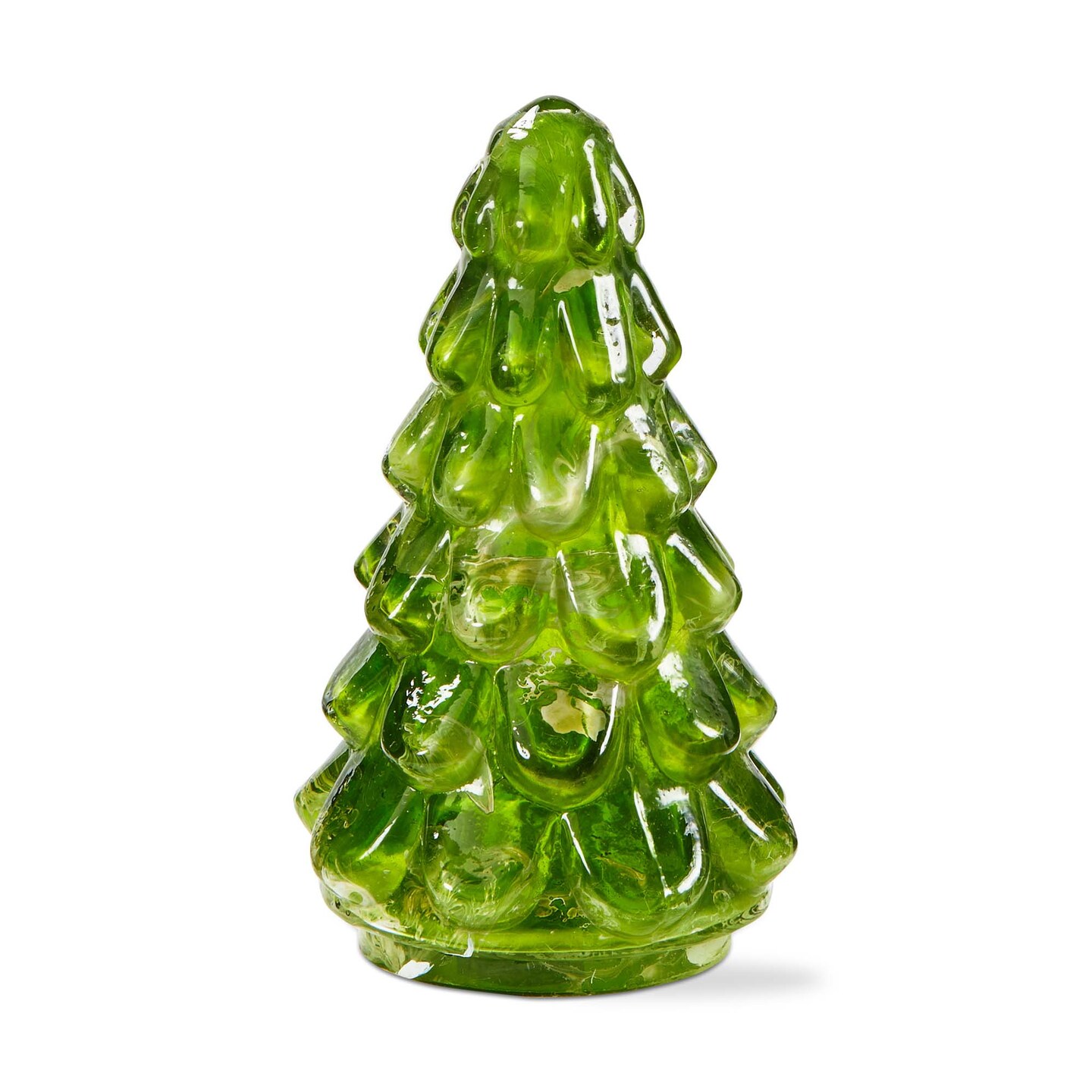 Vintage Green Glass Tree Decor - Small Holiday Tree Sculpture for Christmas - 3.5&#x22; L x 3.5&#x22; W x 5.5&#x22; H