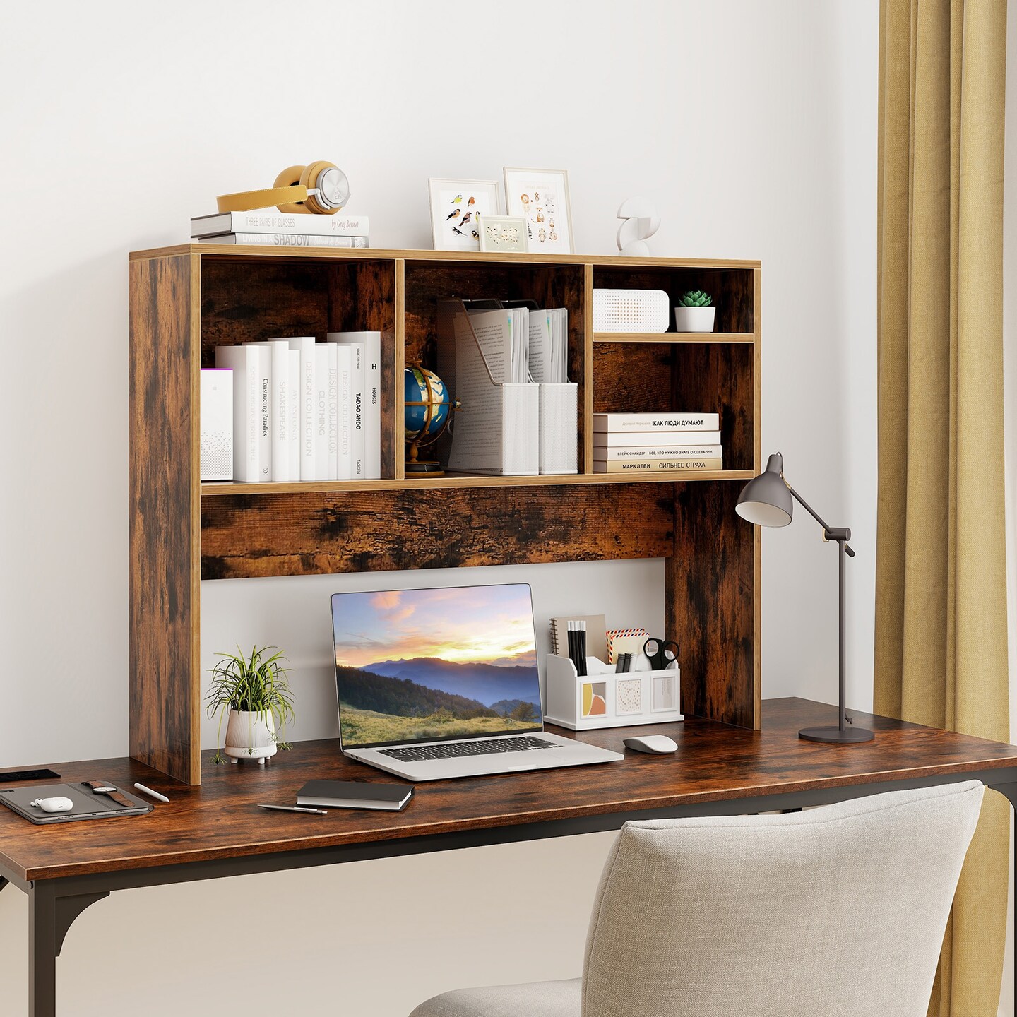 36-Inch Space-Saving Coffee Tabletop Shelf with 4 Storage Cubes and Wall Anchors for Home Office Use