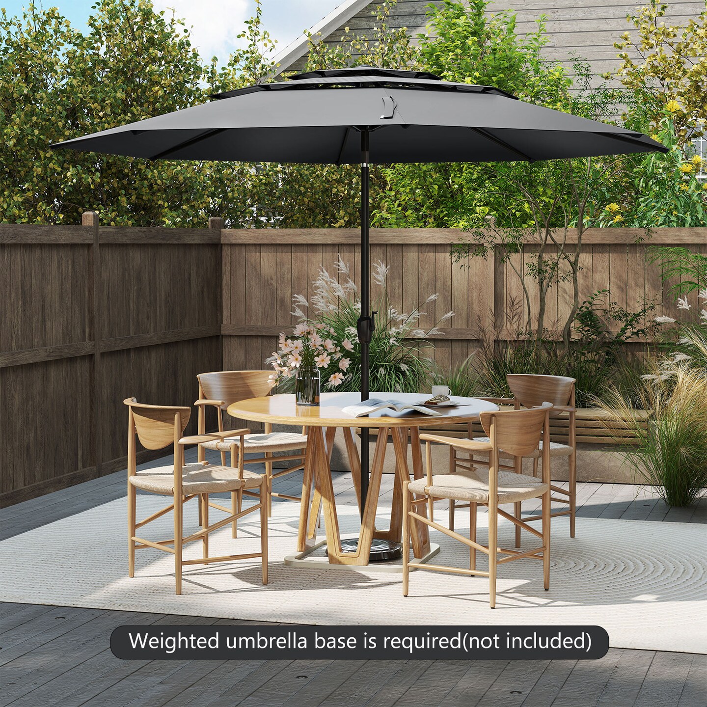 10 ft Garden Umbrella with 3-Tier Vented Design and Tilt Adjustment