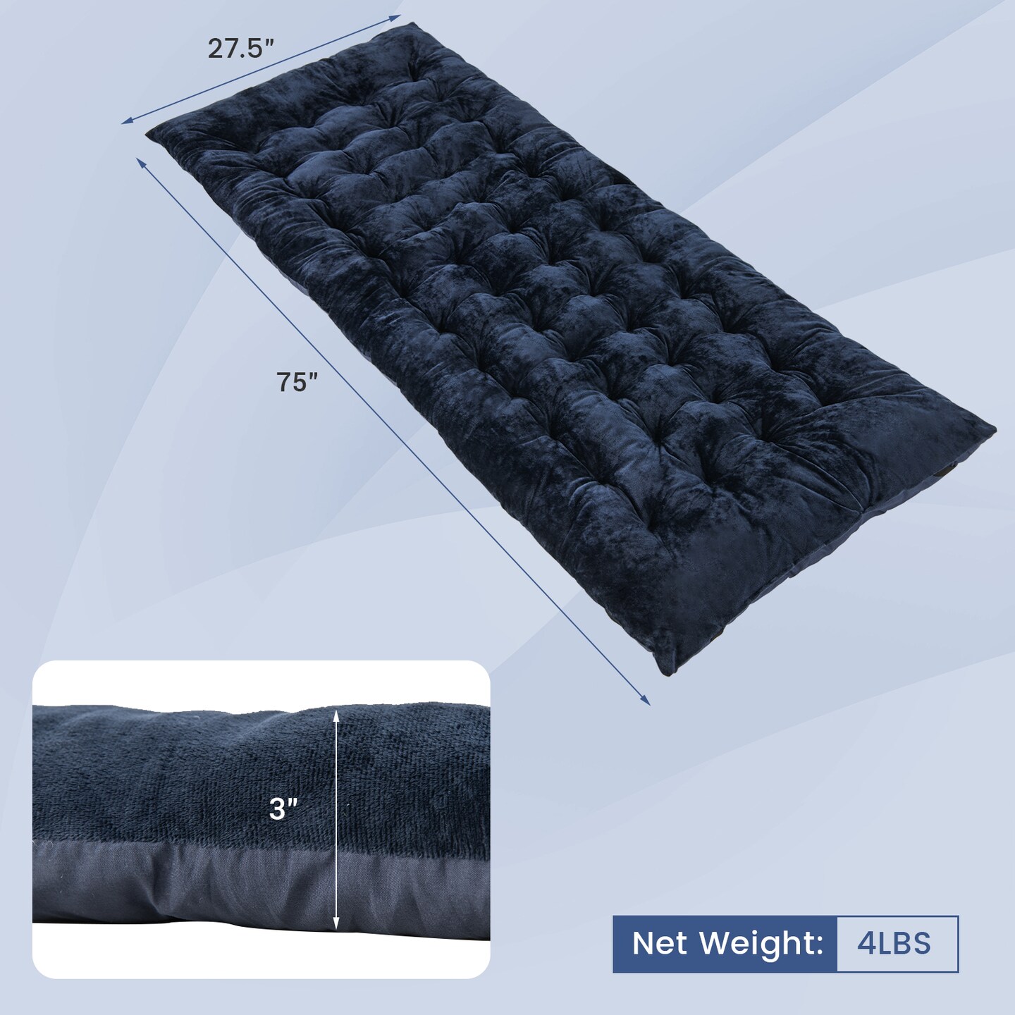 Camping Cot Pad 75x27.5 Inch Crystal Velvet Cushion for Outdoor Comfort