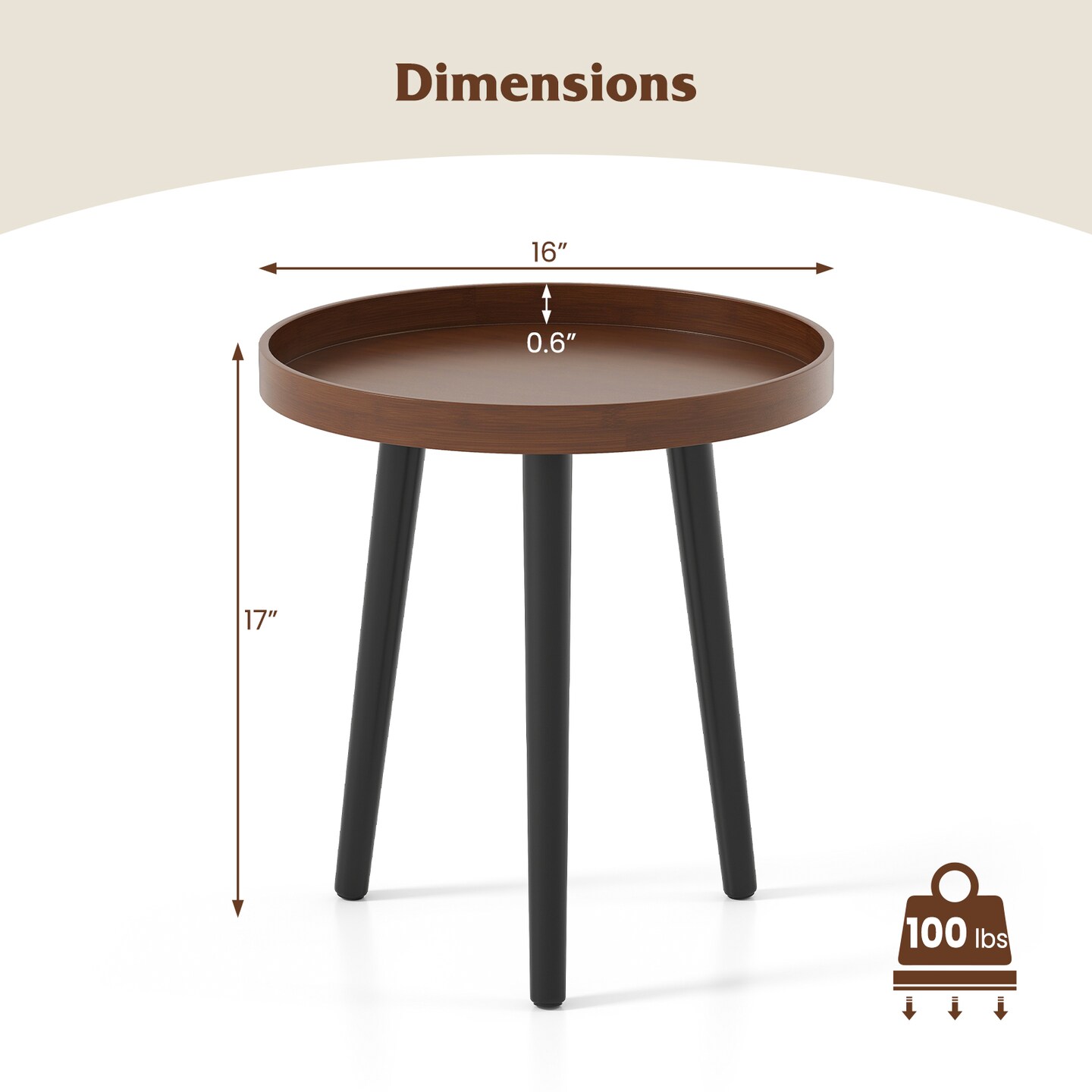 Compact Wooden Tray Side Table Round End Table for Sofa or Bed