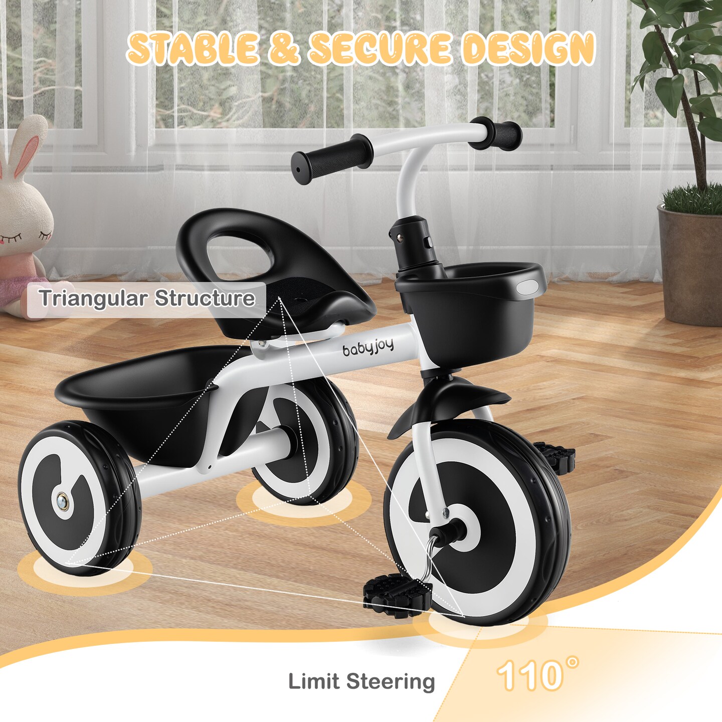Kids Tricycle with Adjustable Seat and Storage Baskets Perfect for Indoor or Outdoor Use