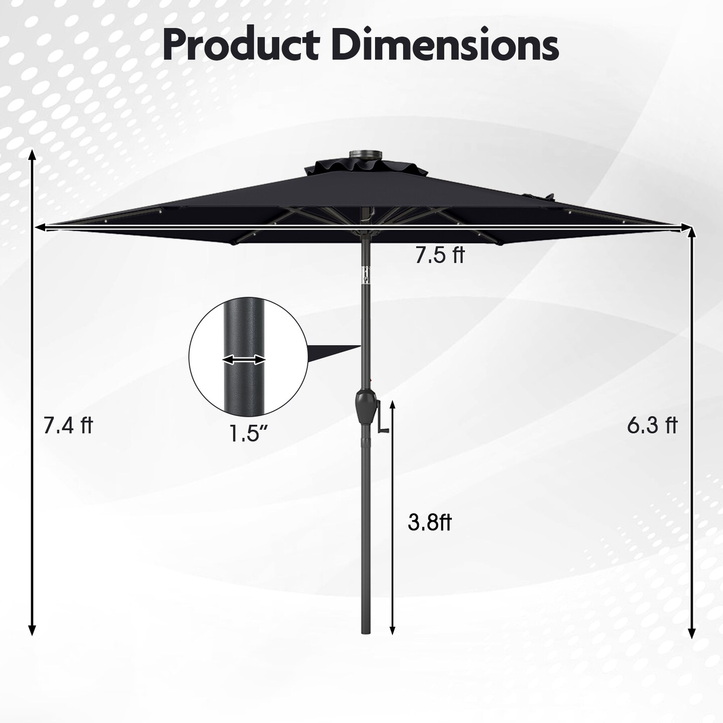 7.5 Feet Solar Umbrella with LED Lights and Crank Tilt for Patio Garden
