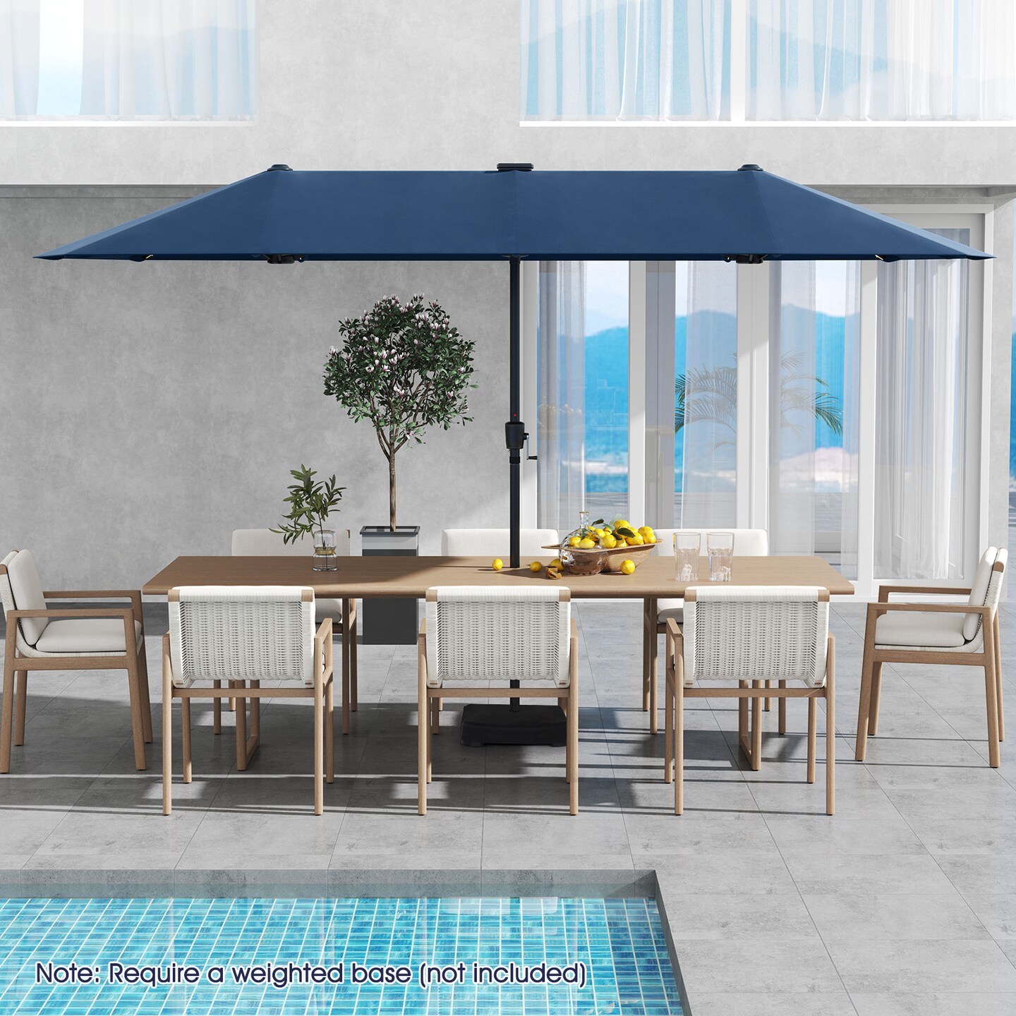 LED Patio Umbrella, Solar-Powered Double Canopy with Crank Handle