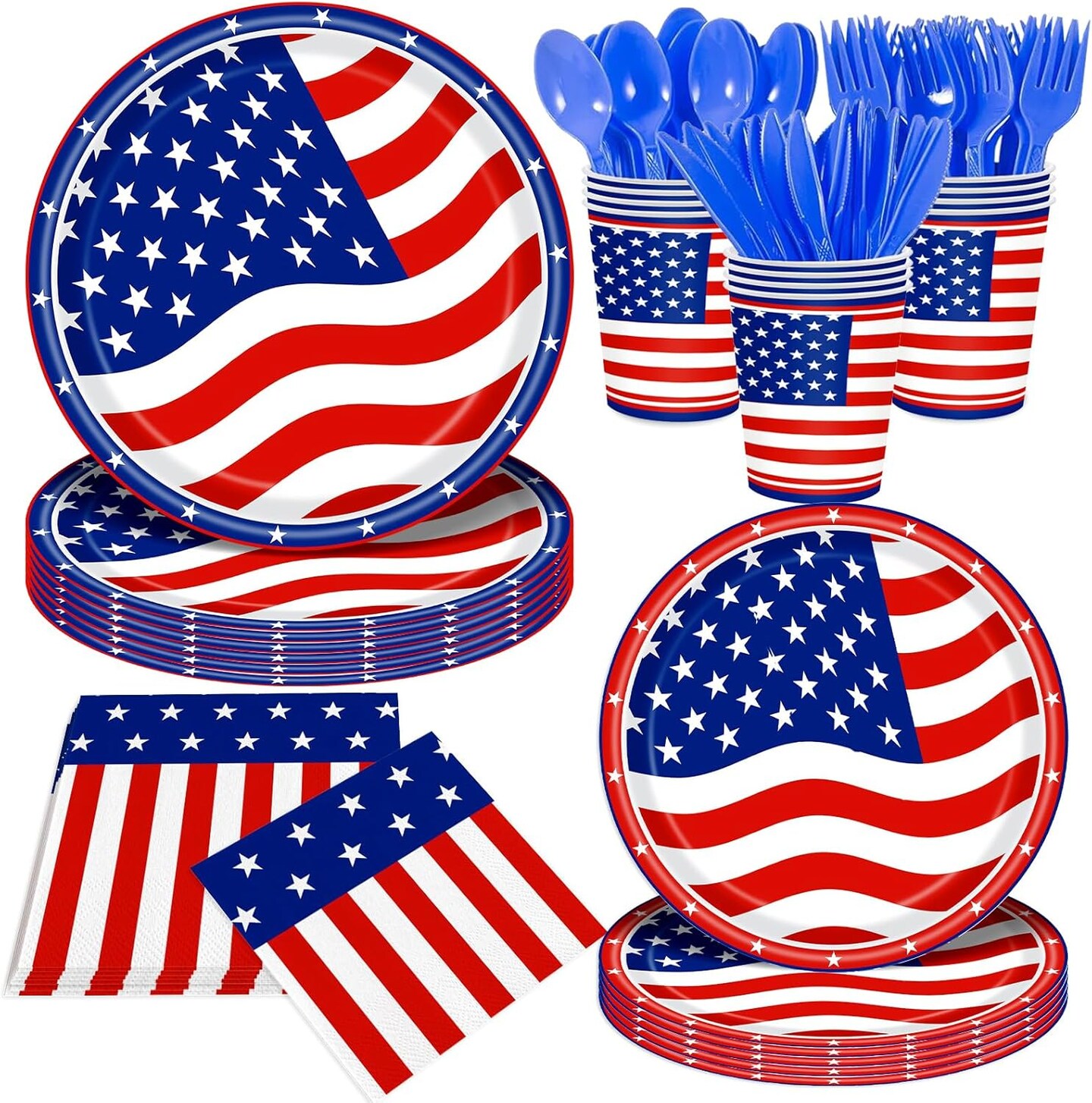 140Pcs 4th of July Party Supplies Tableware Set Independence Day Plates and Napkins for American Memorial Day Decorations Stars and Stripes Patriotic Decorations Paper Plates, Serves 20