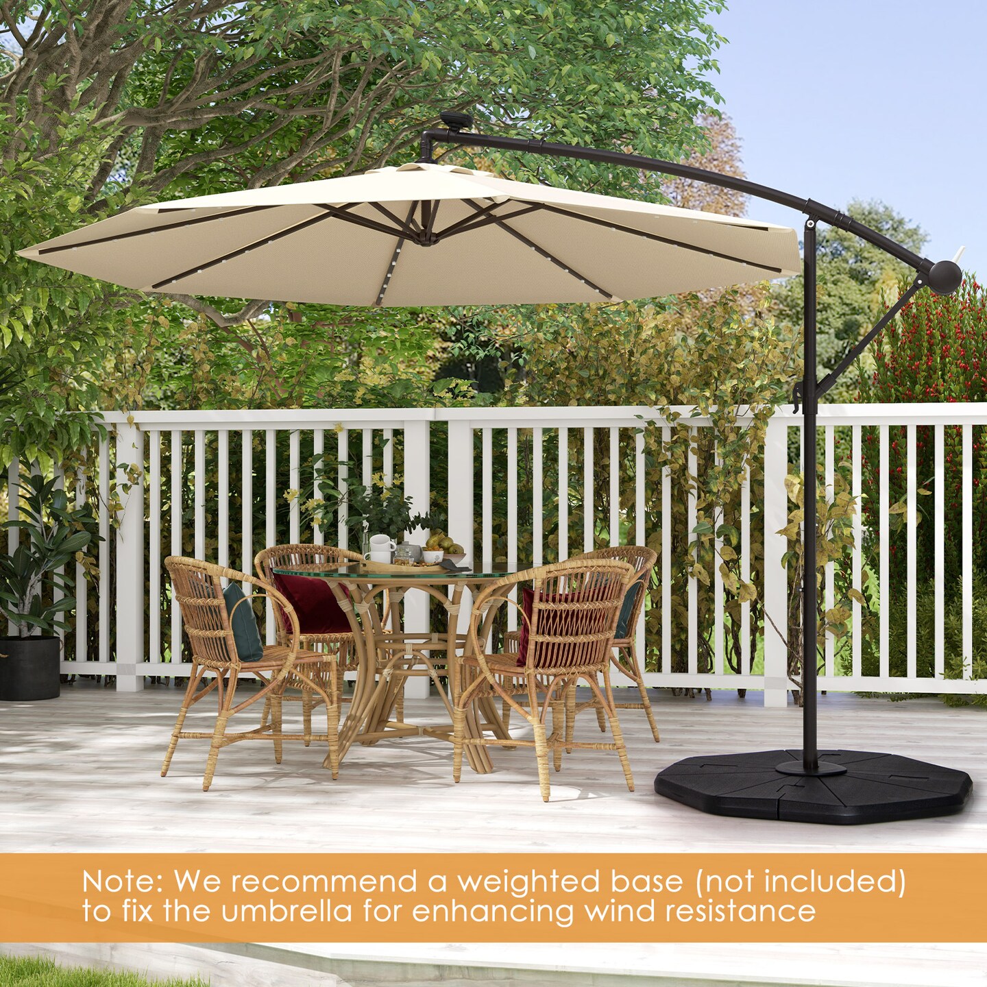 10 Foot Solar Hanging Umbrella with Adjustable Tilt and LED Lighting for Patio, Color: Beige | Michaels 10 Foot Solar Hanging Umbrella with Adjustable Tilt and LED Lighting for Patio, Color: Beige | Michaels