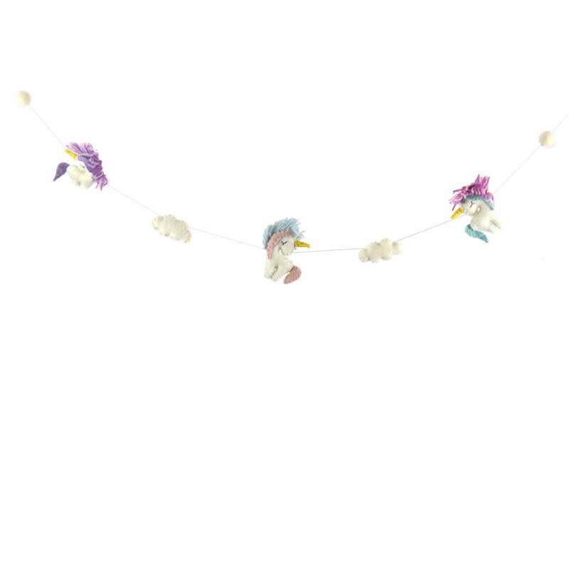 Multi Color Wool Felt Unicorn Garland for Kids Rooms and Party Decor