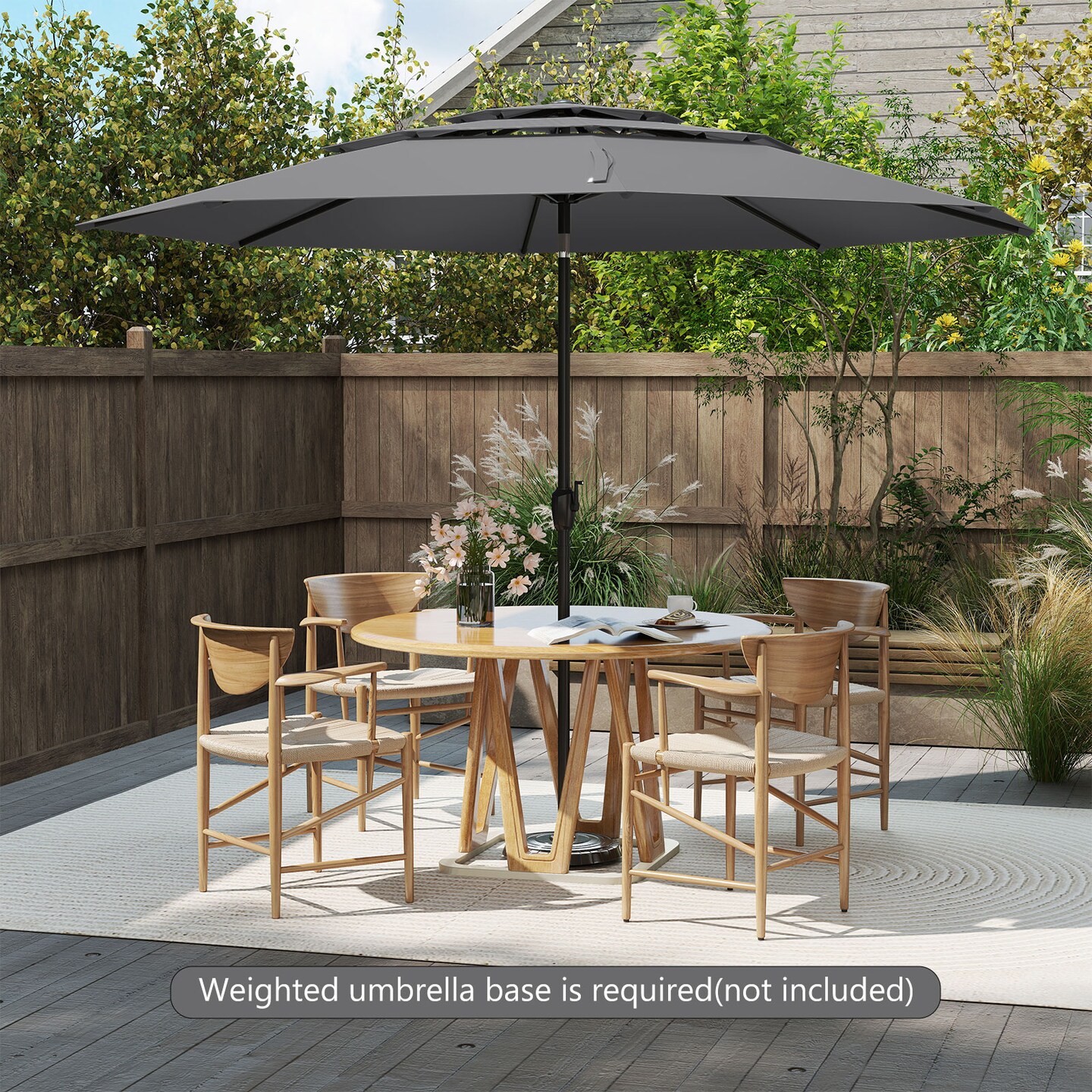 10 ft Garden Umbrella with 3-Tier Vented Design and Tilt Adjustment