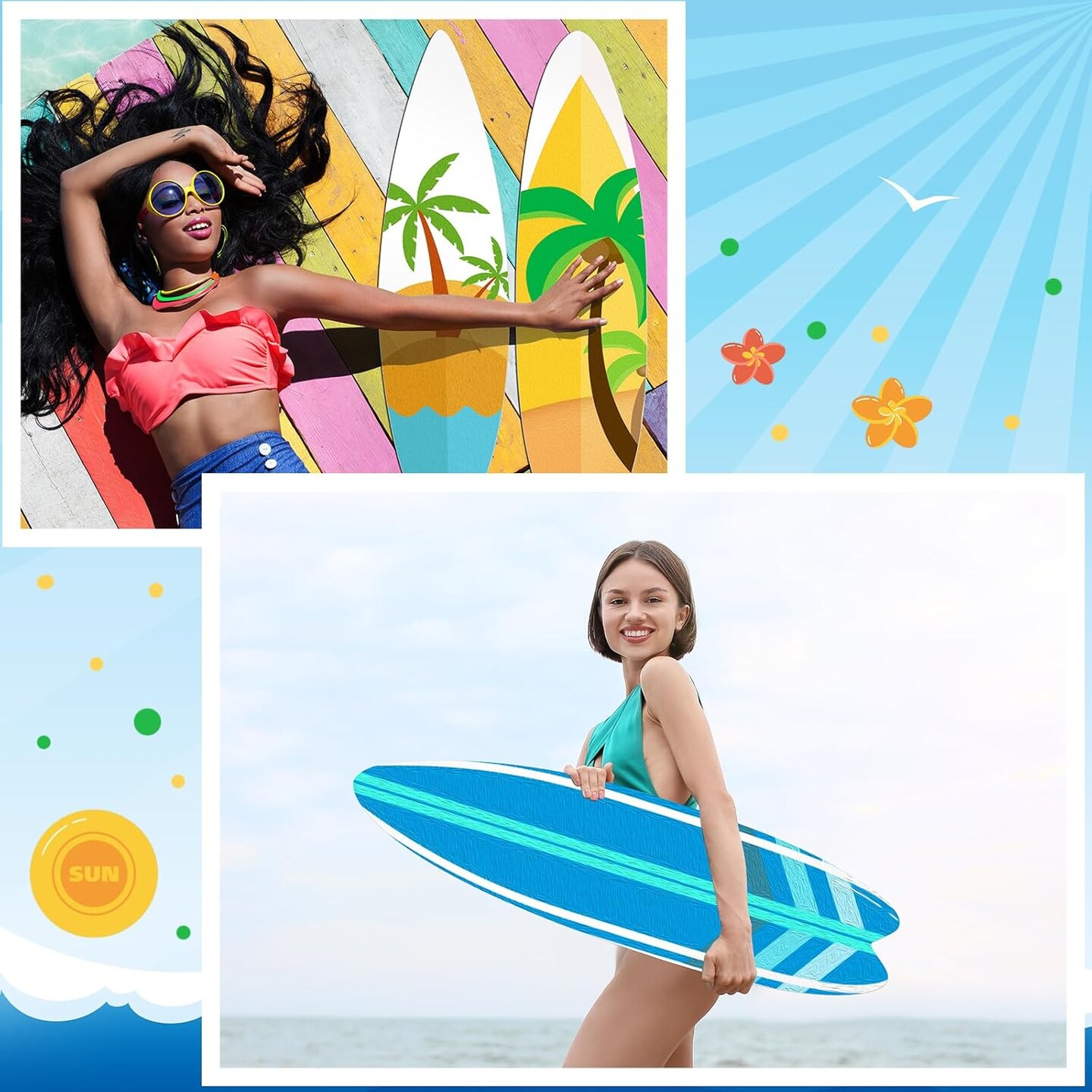 24 Pcs DIY Paper Surfboards Set Surfboard Shape Cardboard Surf and Beach Party Crafts for Kids DIY Paper Craft for Summer Beach Surf Party Decorations Board Wall Decor (8.5 x 31 Inch)