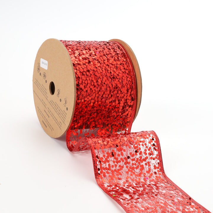 LaRibbons 4&#x22;- 2 1/2&#x22; Sequin Wired Ribbon | 10 Yard Roll