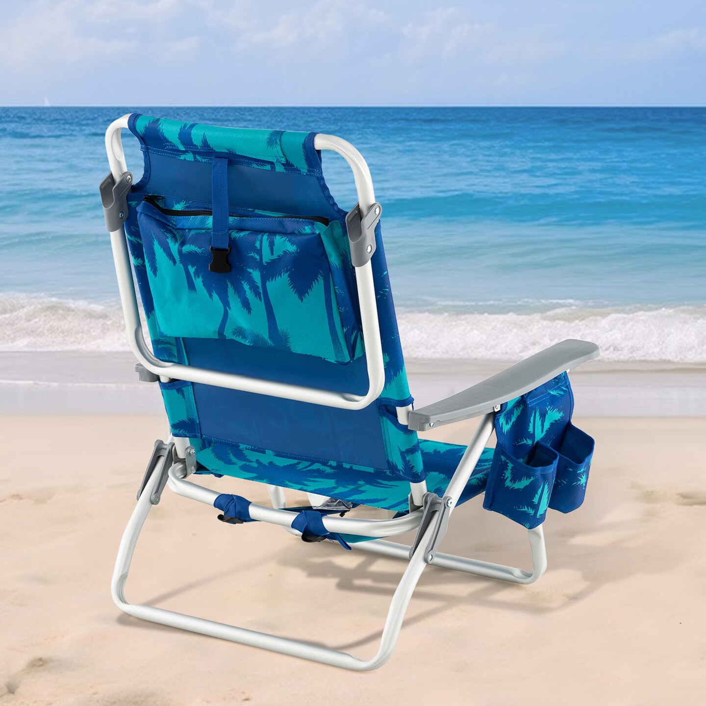 2 Pieces 5-Position Reclining Outdoor Folding Chairs with Cup Holder and Extra Storage Ideal for Beach or Camping