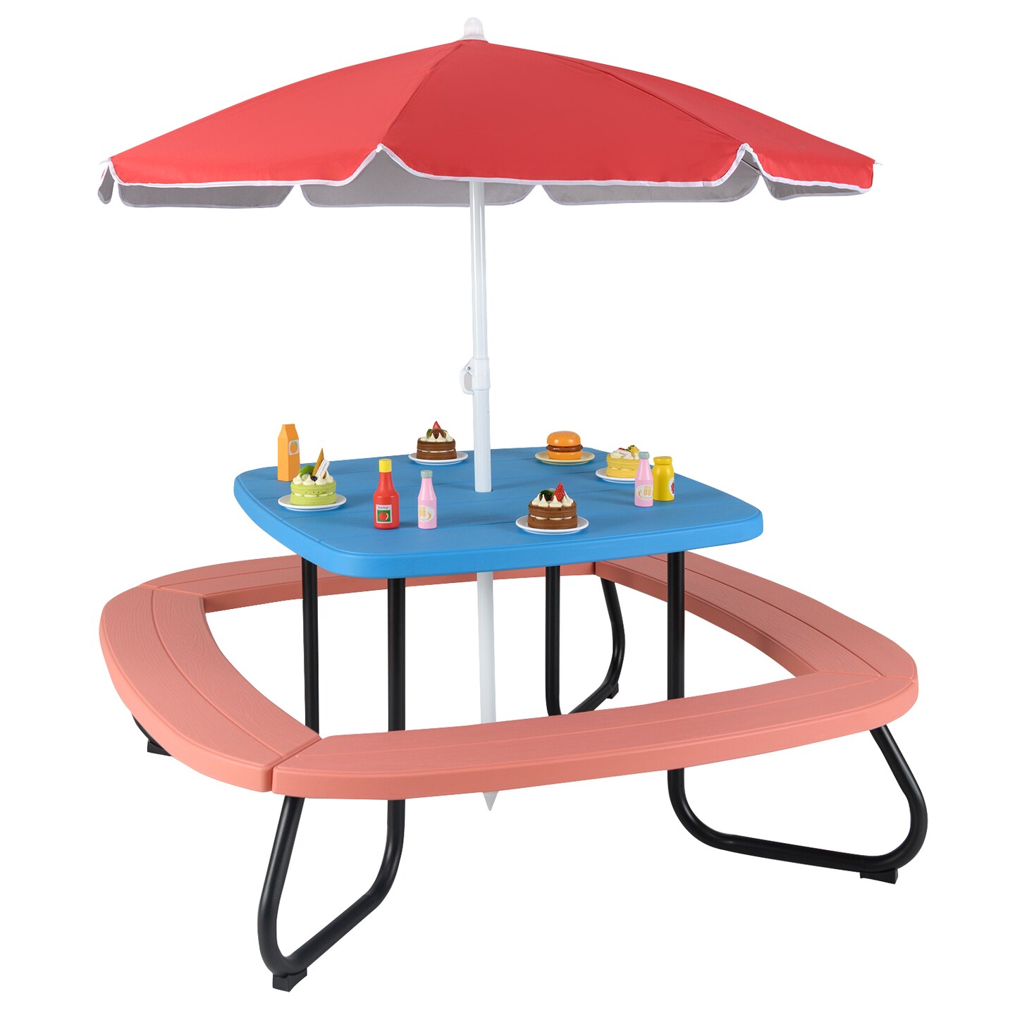Kids Outdoor Play Table with Collapsible Umbrella and Heavy-Duty Metal Frame