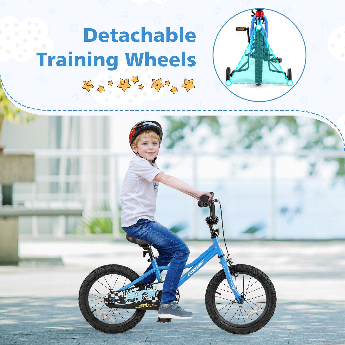 Blue Dual Brakes Kids Bicycle with Carbon Steel Frame and Training Wheels Perfect for All Terrains