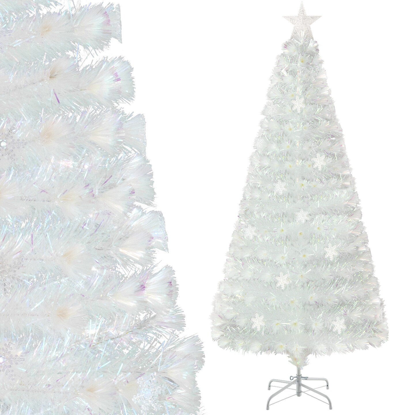White Fiber Optic Christmas Tree with Multi-Color LED Lights and Foldable Metal Stand