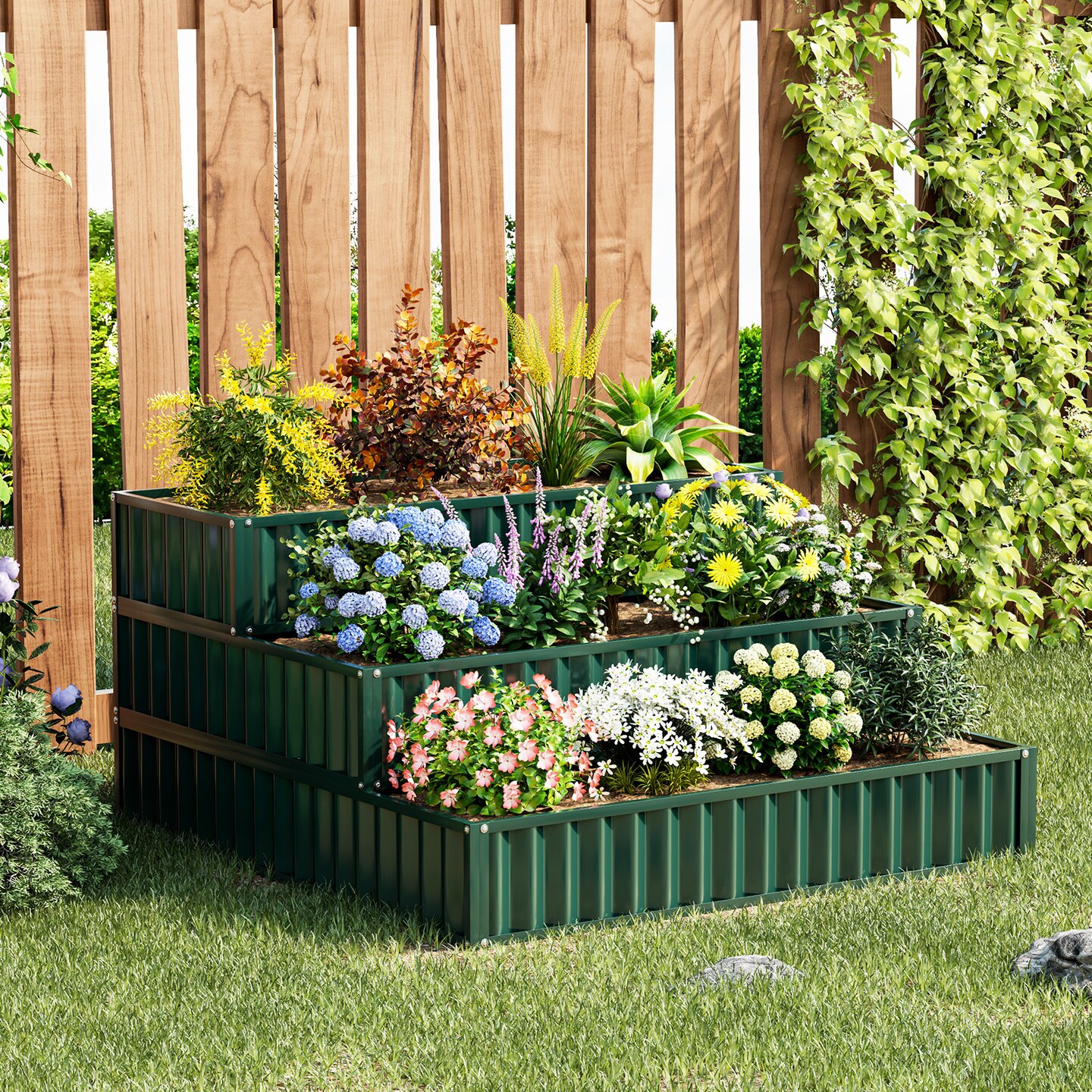 Metal 3-Tier Raised Garden Bed for Vegetables and Flowers Stackable Outdoor Planter Box