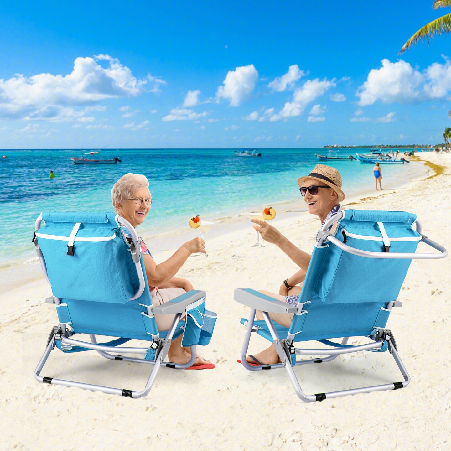 Adjustable Beach Chair with Cup Holder and Storage for Outdoor Relaxation