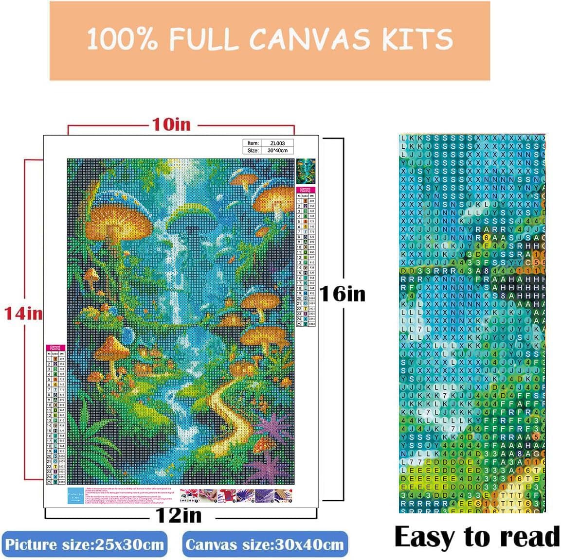 Mushroom Diamond Paintings Kits for Adults, Mushrooms Forest Diamond Art Kits Full Drill Diamond Dots Paint with Diamonds Gem Arts and Crafts for Beginner Adults Home Wall Decor