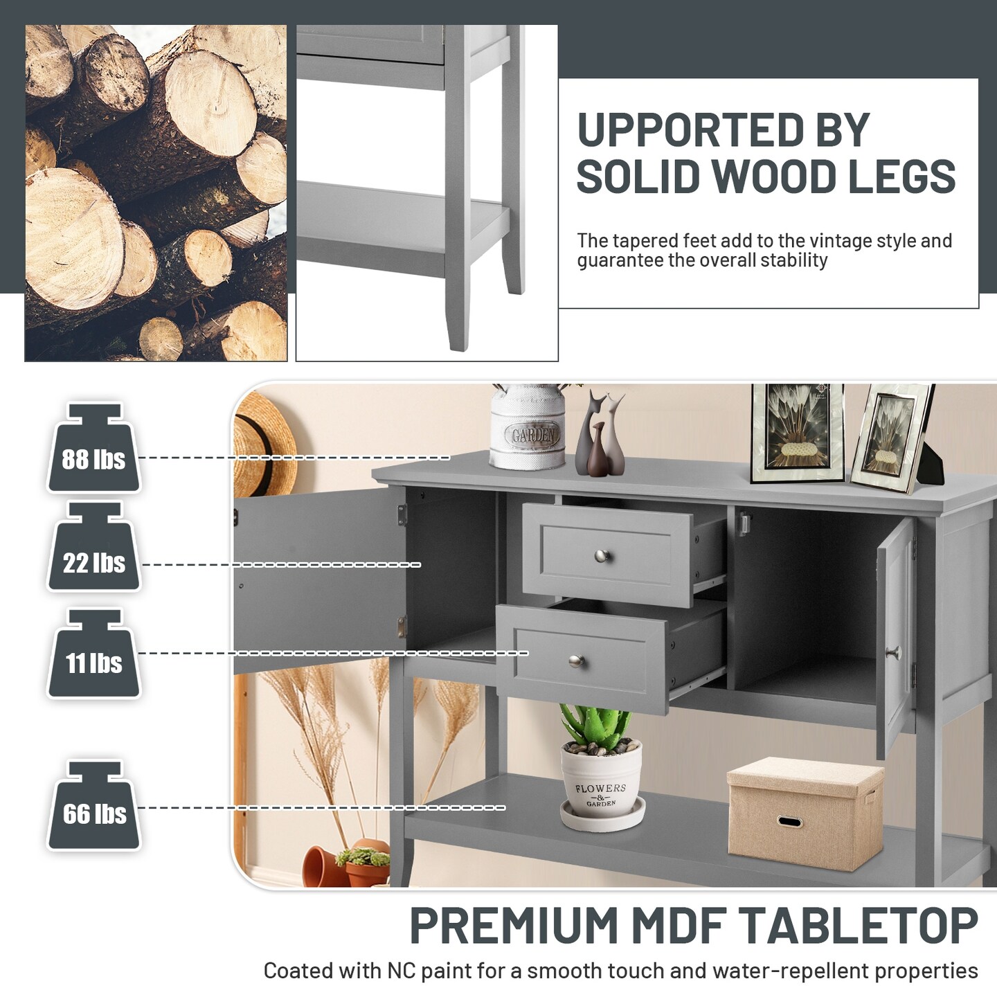 Storage Console Table with Drawers for Entryway or Living Room