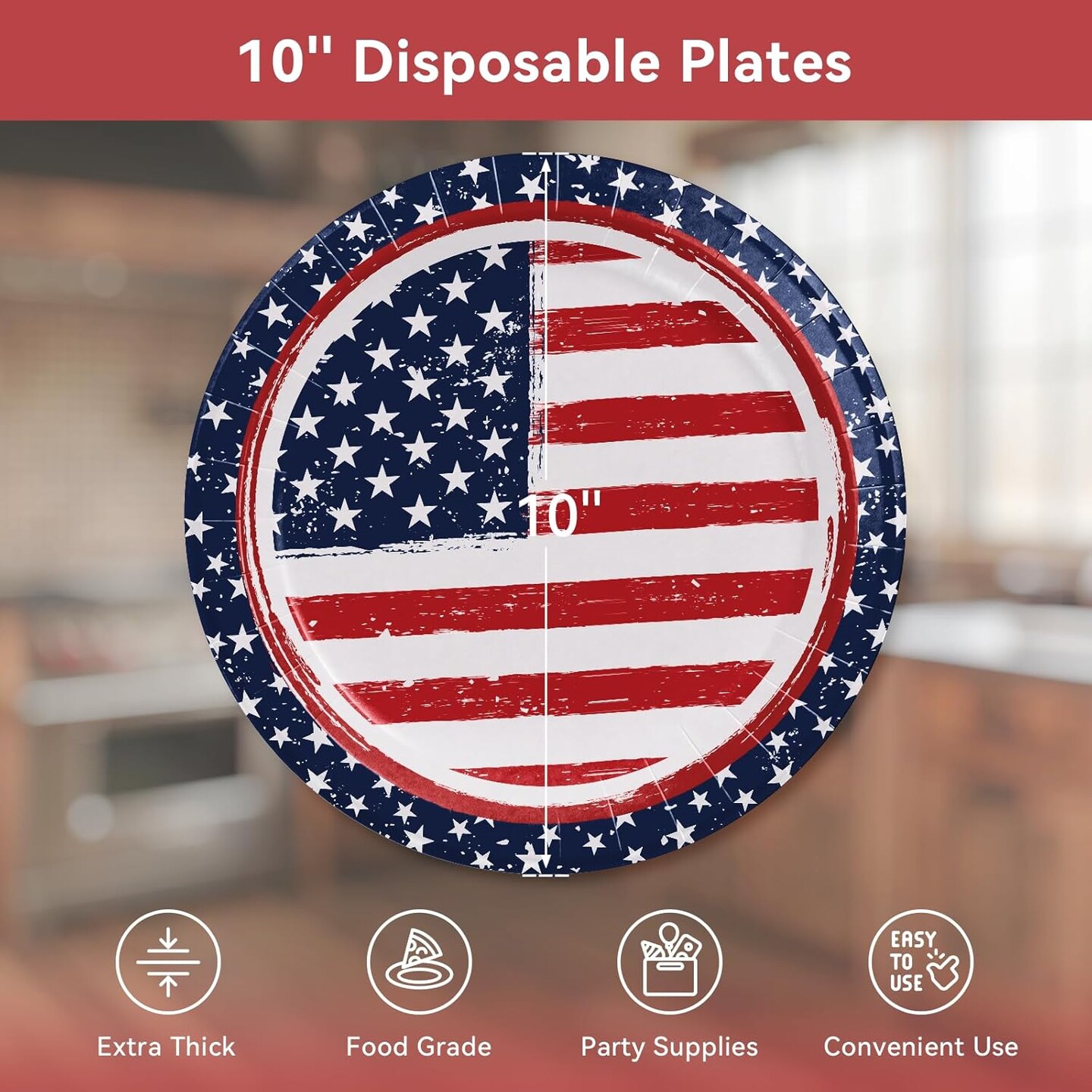 10&#x27;&#x27; Heavy Duty 4th of July Paper Plates 25 Count, Disposable Plates for Memorial Day/Independece Day/Labor Day/Veterans Day/Patriotic Party Decorations Supplies