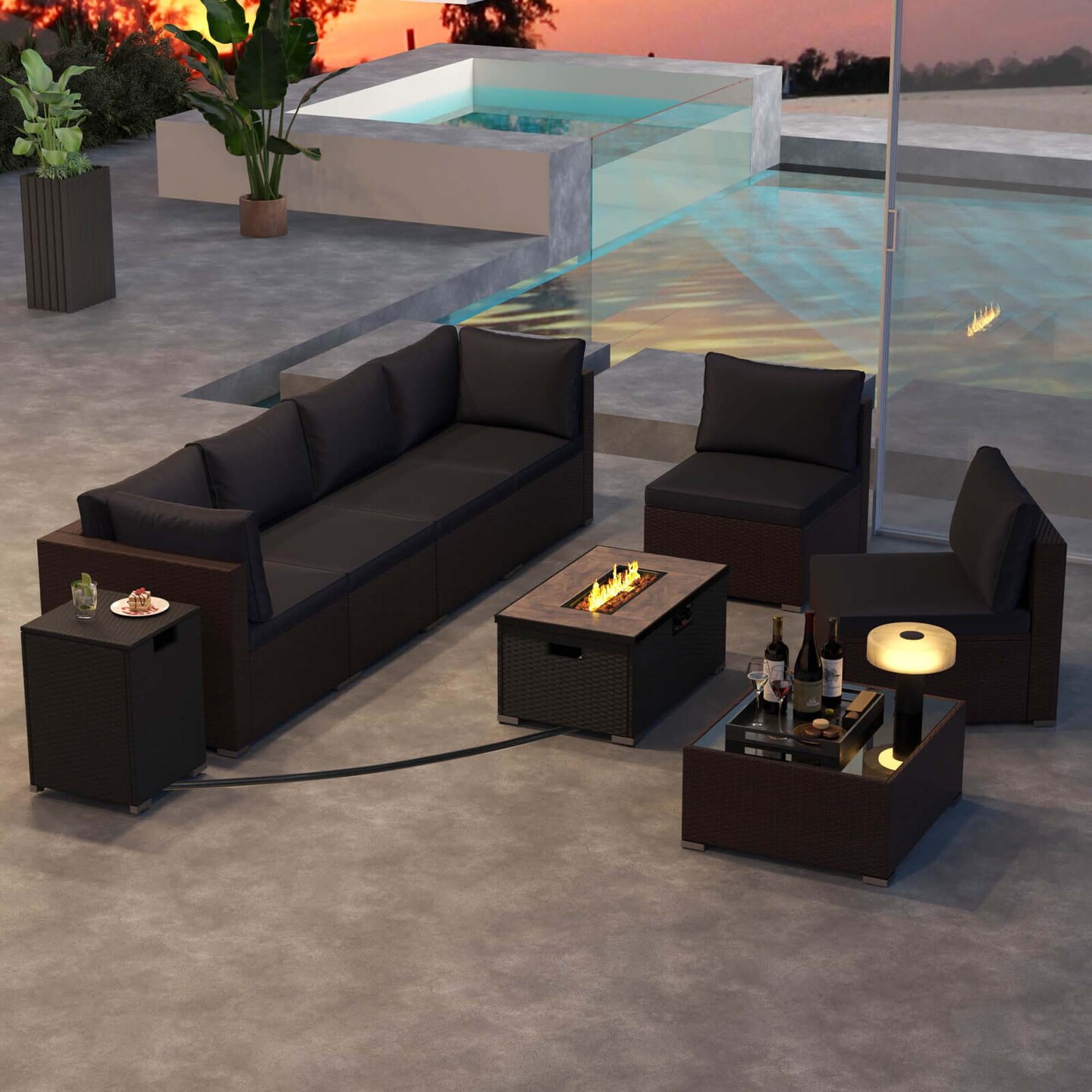 Costway 12 PCS Outdoor Furniture Set with 32" Fire Pit Table and Propane Tank Cover