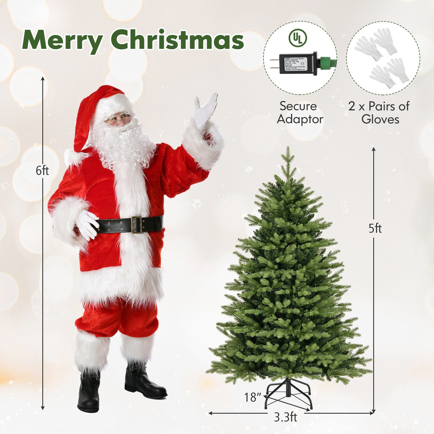 Costway 5/6/7 FT Pre-Lit Christmas Tree Hinged with 250/350/470 Multi-color Lights