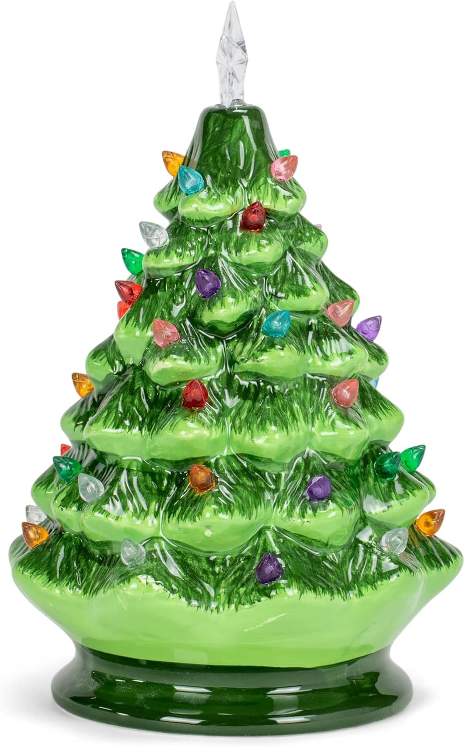 Imports Vintage Green Lighted Ceramic Christmas Tree with Timer 8 Inch