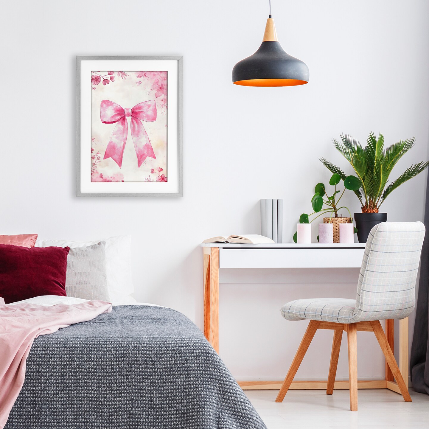 Stupell Industries Whimsical Floral Bow Pink & Beige Framed Print Under Glass, design by Creative Studio