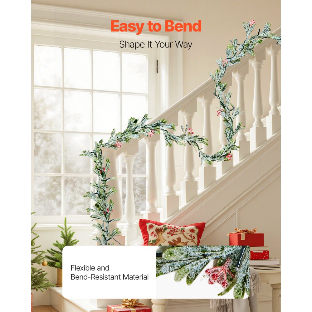 Christmas Garland with Lights Faux Greenery Olive Leaves and Berries for Mantel Decor