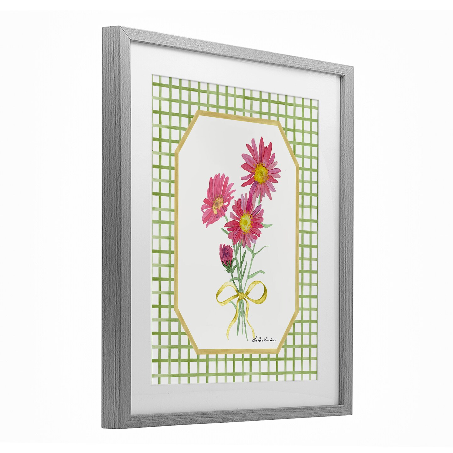 Stupell Industries Botanical Story on Gingham Framed Print Under Glass, design by Lee Ann Sanders