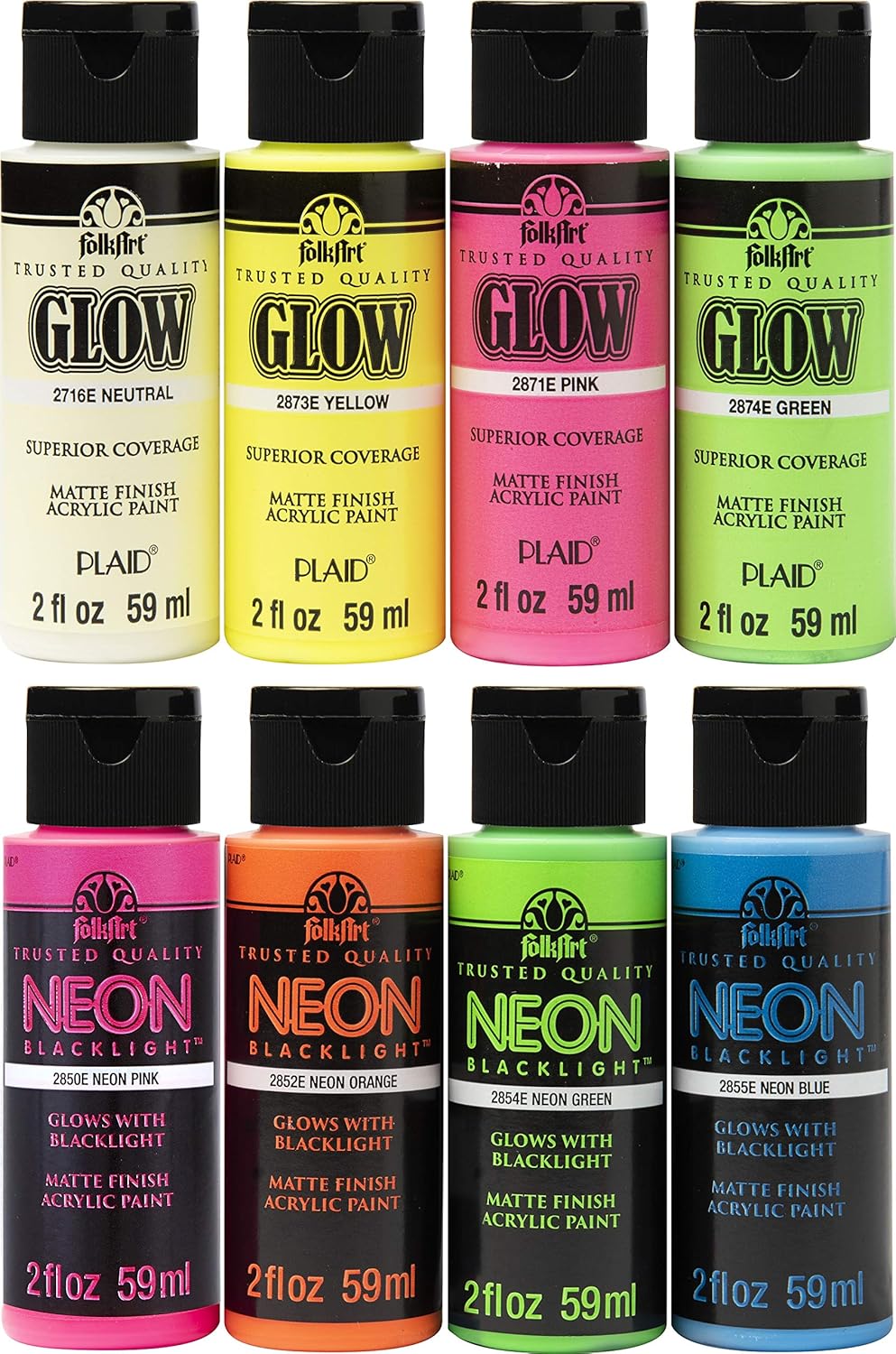 Neon Glow Acrylic Paint Set, 2 oz, 8 Fl Oz(Multicolor)