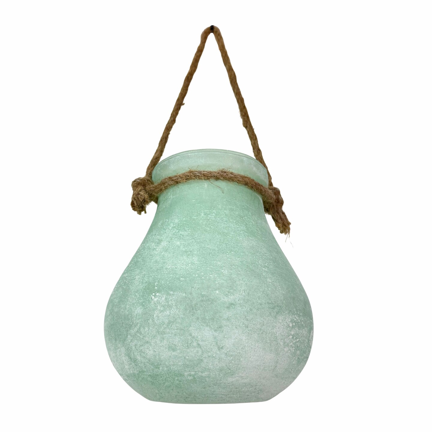 Frosted Glass Decorative Candle Lantern W Rope Hanger, 7 in Deep Round