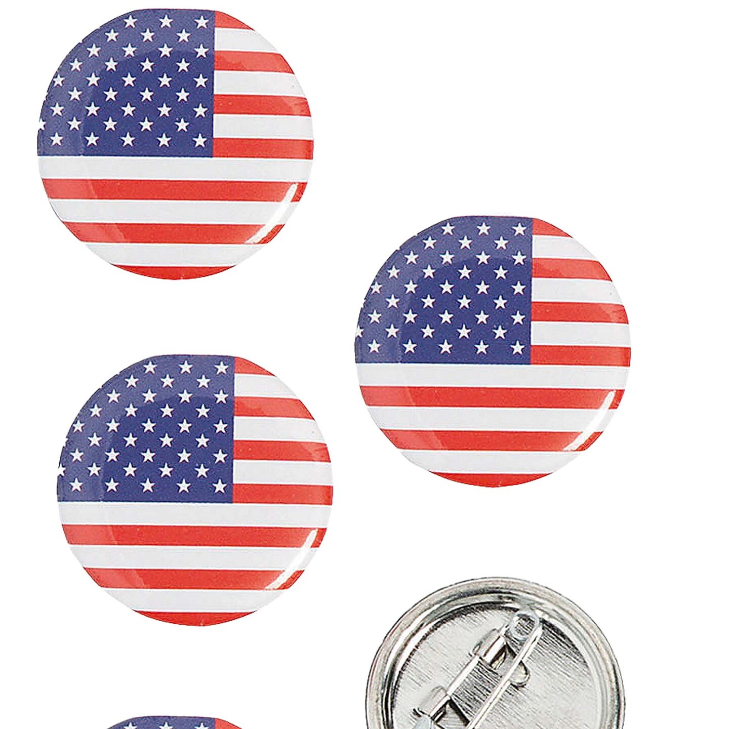1&#x22; Bulk 48 Pc. Mini Patriotic USA Flag Round Metal Buttons