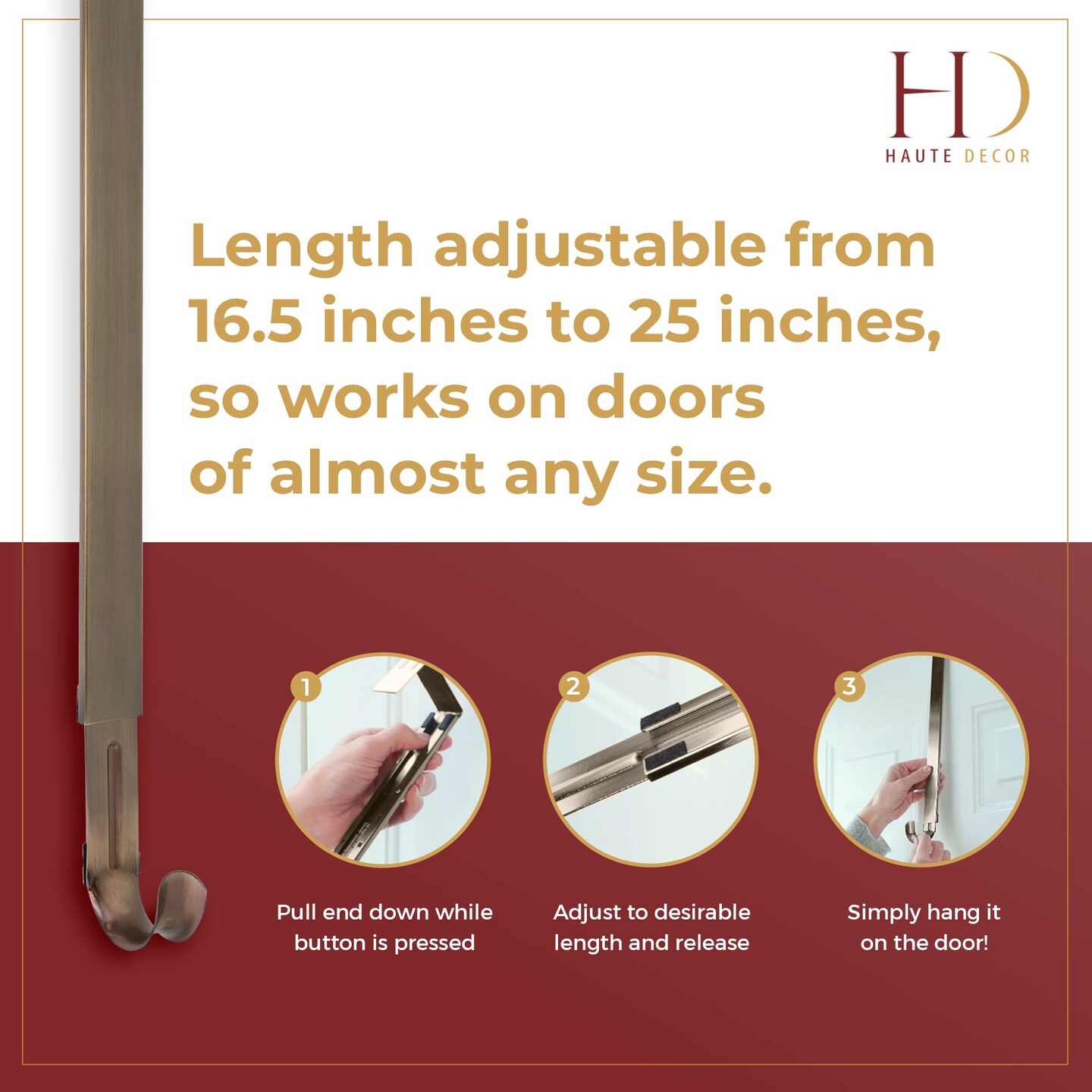 Haute Decor Adapt Adjustable Length Wreath Hanger with Removable Icon