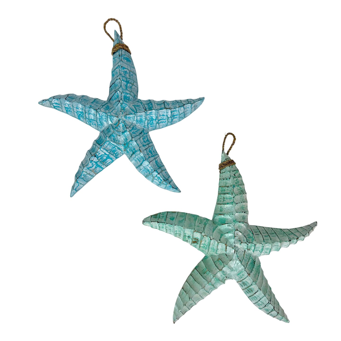 Set of 2 Wooden Coastal Wall Sculptures Distressed Hanging Decor, 12 In.