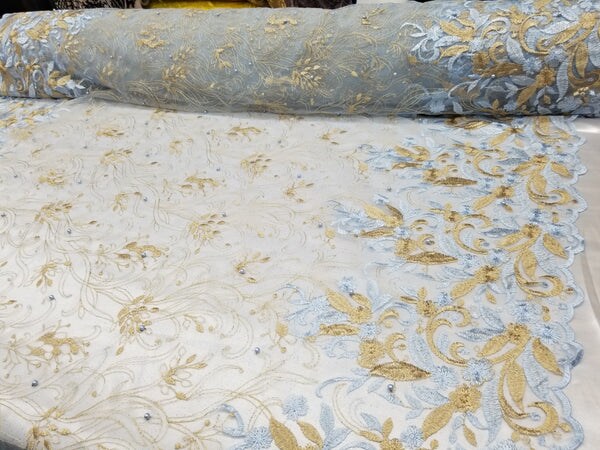 1 Yard Multicolor Floral Bridal Mesh Lace Fabric for Wedding Dresses 50/54 Inch Width