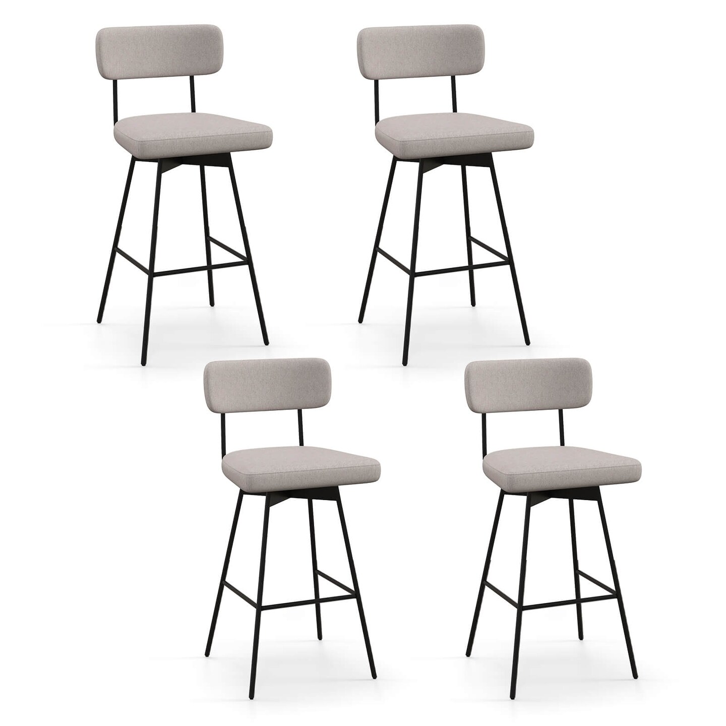 Costway 29&#x22; Upholstered Swivel Bar Stool Set of 4 with Padded Seat &#x26; Backrest Metal Frame Beige/Gray