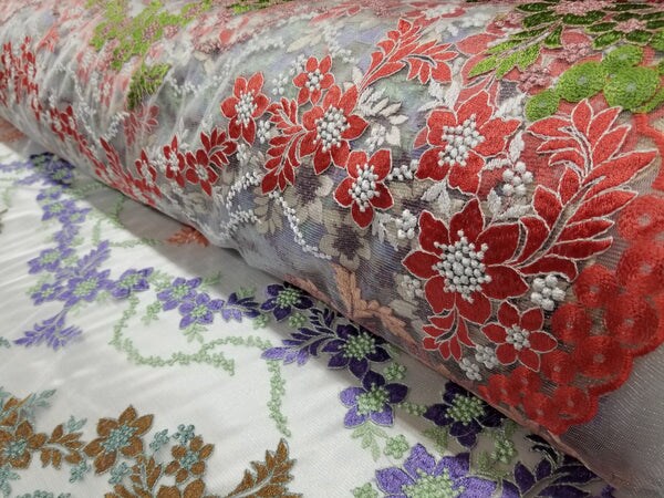 1 Yard Multicolor Bridal Floral Mesh Lace Fabric for Dresses, Decor, Gowns 50/54 Inch Width