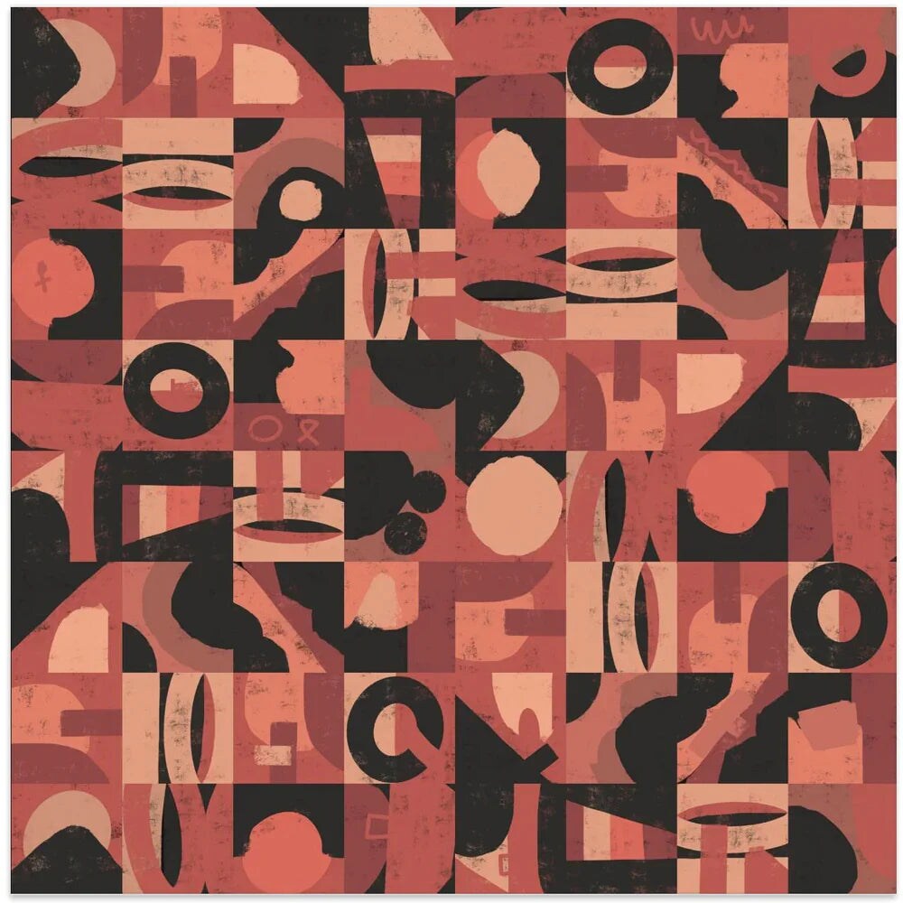 Mid Century Grid Pattern Nine Square 24x24 Canvas - Corporate Office Art