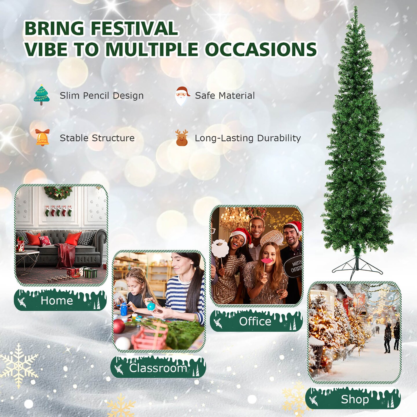 Costway 7ft Pre-lit PVC Artificial &#x26; Pine Needles Half Christmas Tree w/ 450 Branch Tips &#x26; 150 Lights