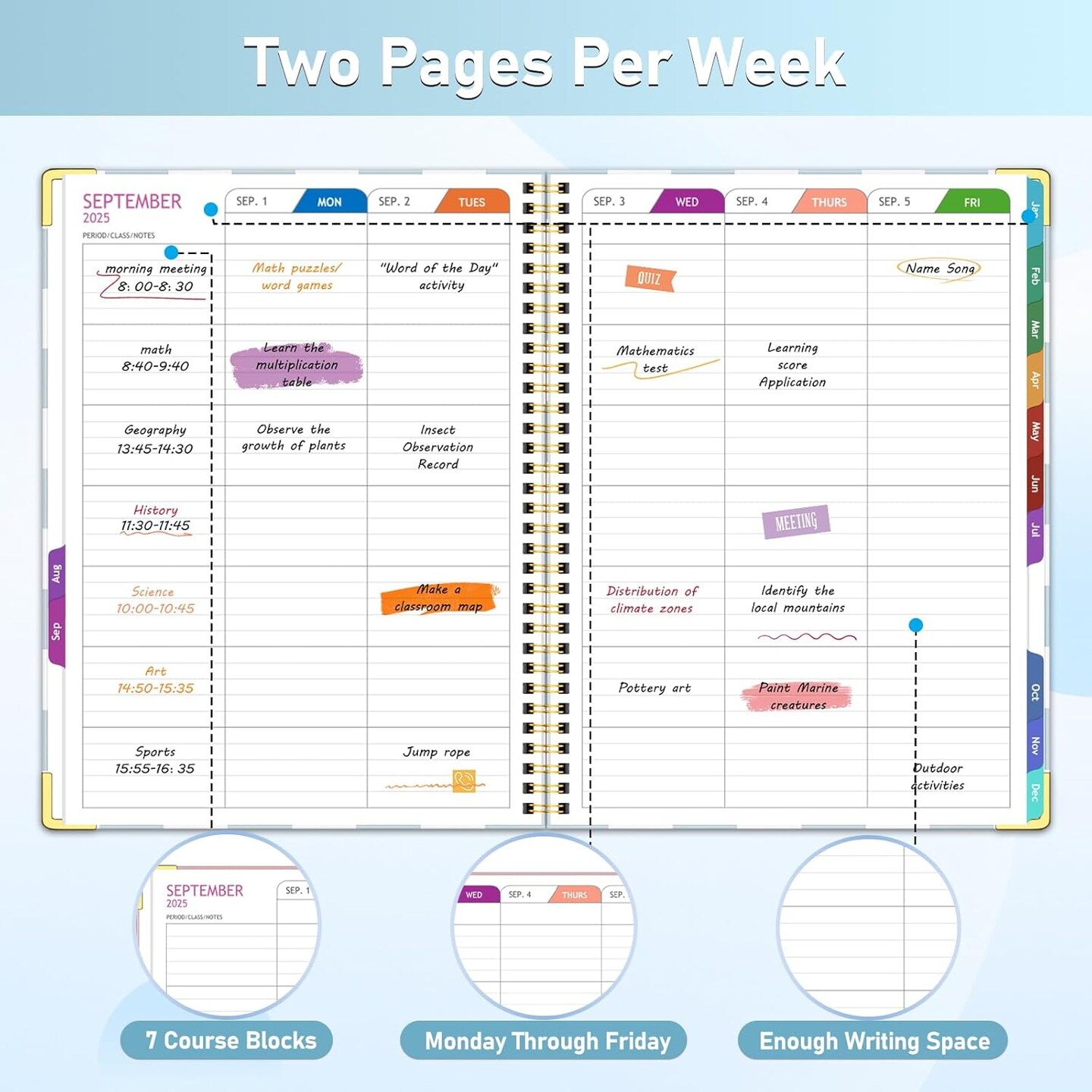 Teacher Planner 2026-2027 - July 2026 to June 2027 Academic Lesson Planner - 8.5" x 11" Weekly & Monthly Spiral Bound Book with Tabs, Stickers & Checkered Blue Design - Golden Corner Guards