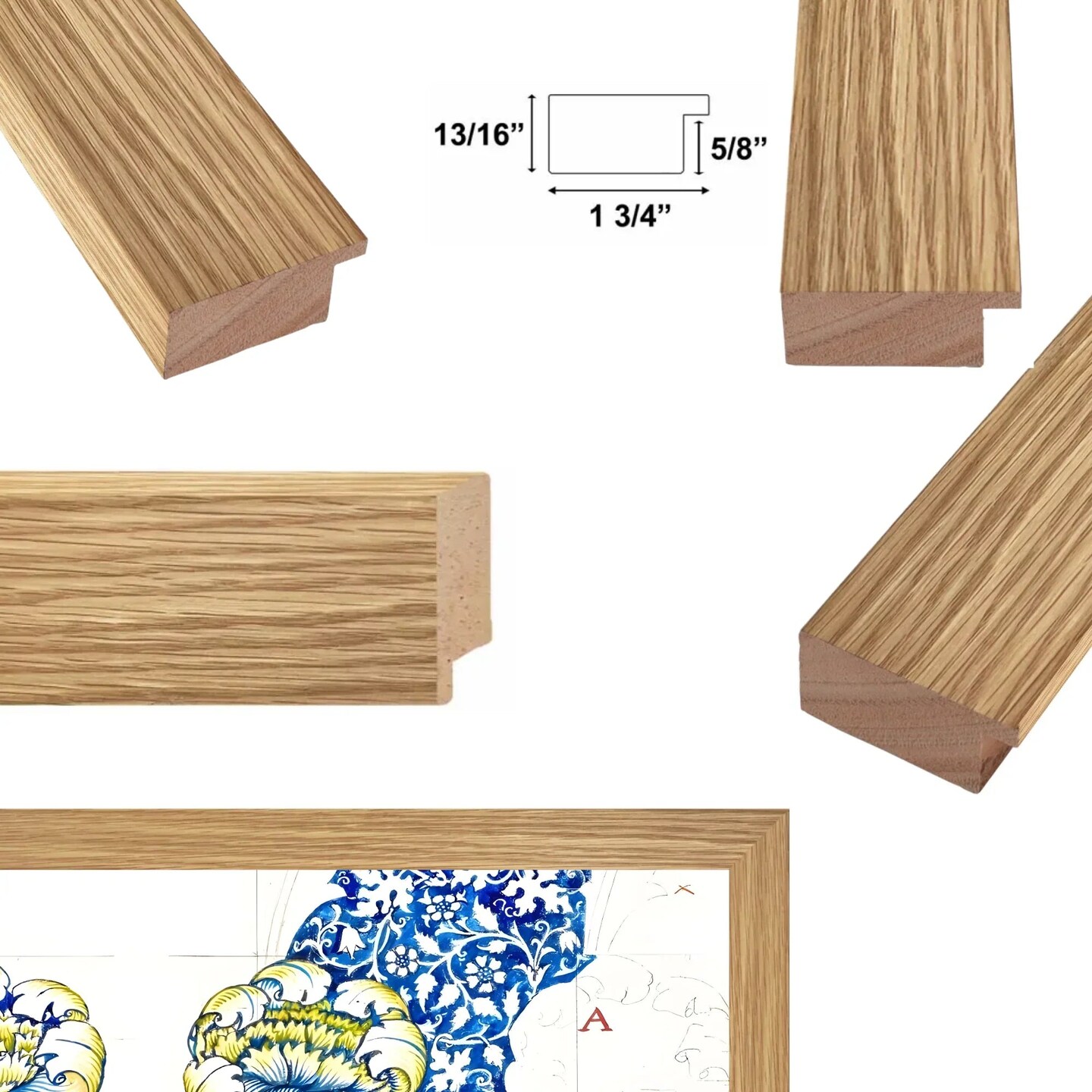 Large Framed Corporate Office Decor Wall Art Canvas 40x60 Inch - William Morris White Blue