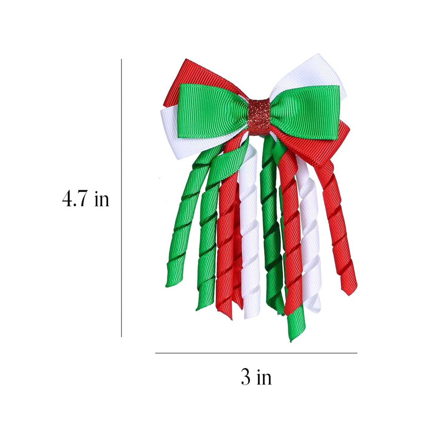 Christmas Hair Bow Clips 3 Inch Curly Ribbon Hair Clips Kids Girls Handmade Cheer Hair Accessories for Christmas Party Decor, Green &#x26; Red &#x26; White