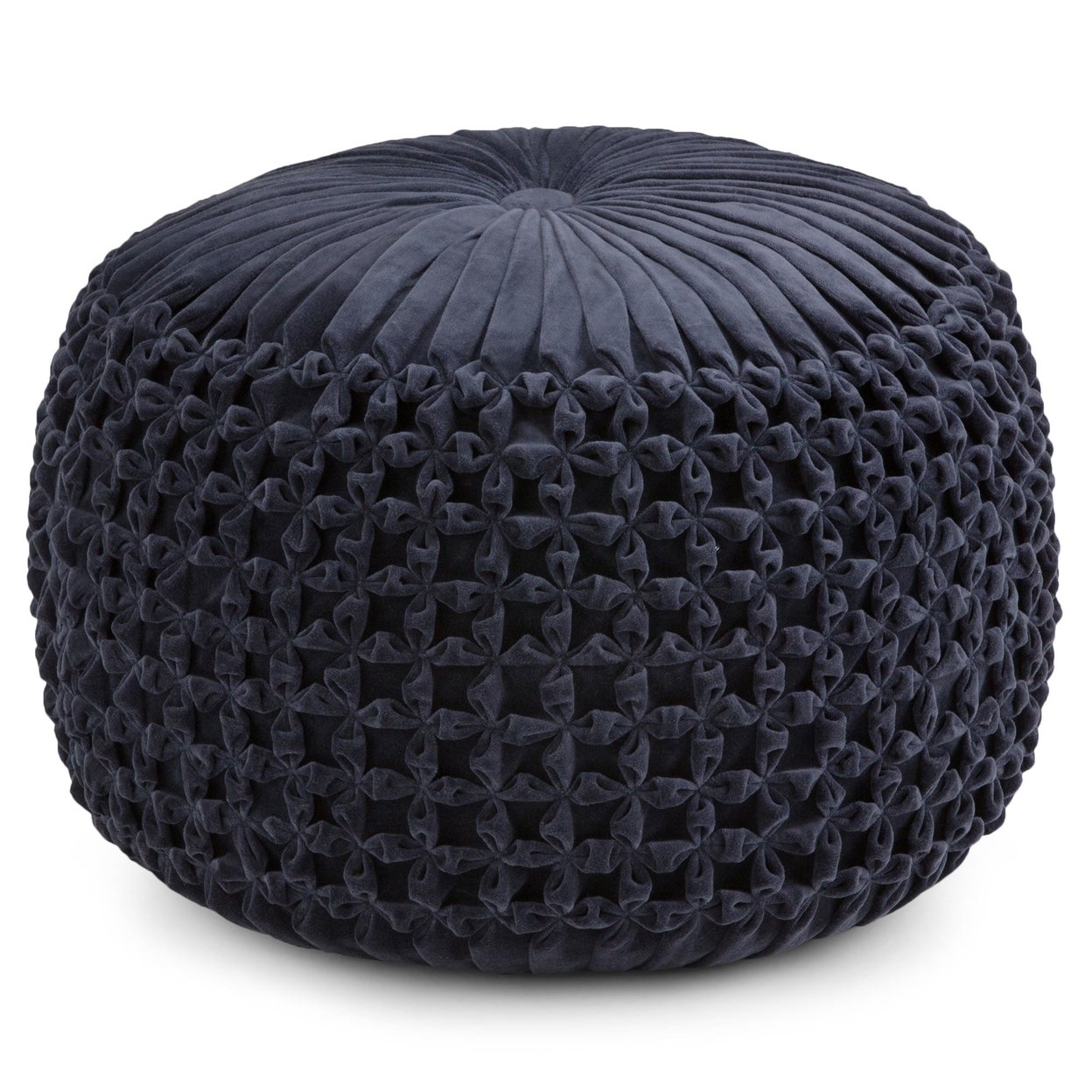 Simpli Home Renee Round Pouf, Footstool, Upholstered Velvet, Transitional, Boho