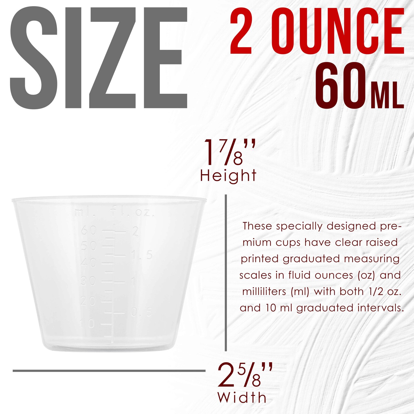 Pouring Masters 2 Ounce (60ml) Graduated Plastic Measuring Cups (50 Clear Cups &#x26; 25 Mixing Sticks) - OZ, ML Measurements, Acrylic Paint, Resin, Epoxy