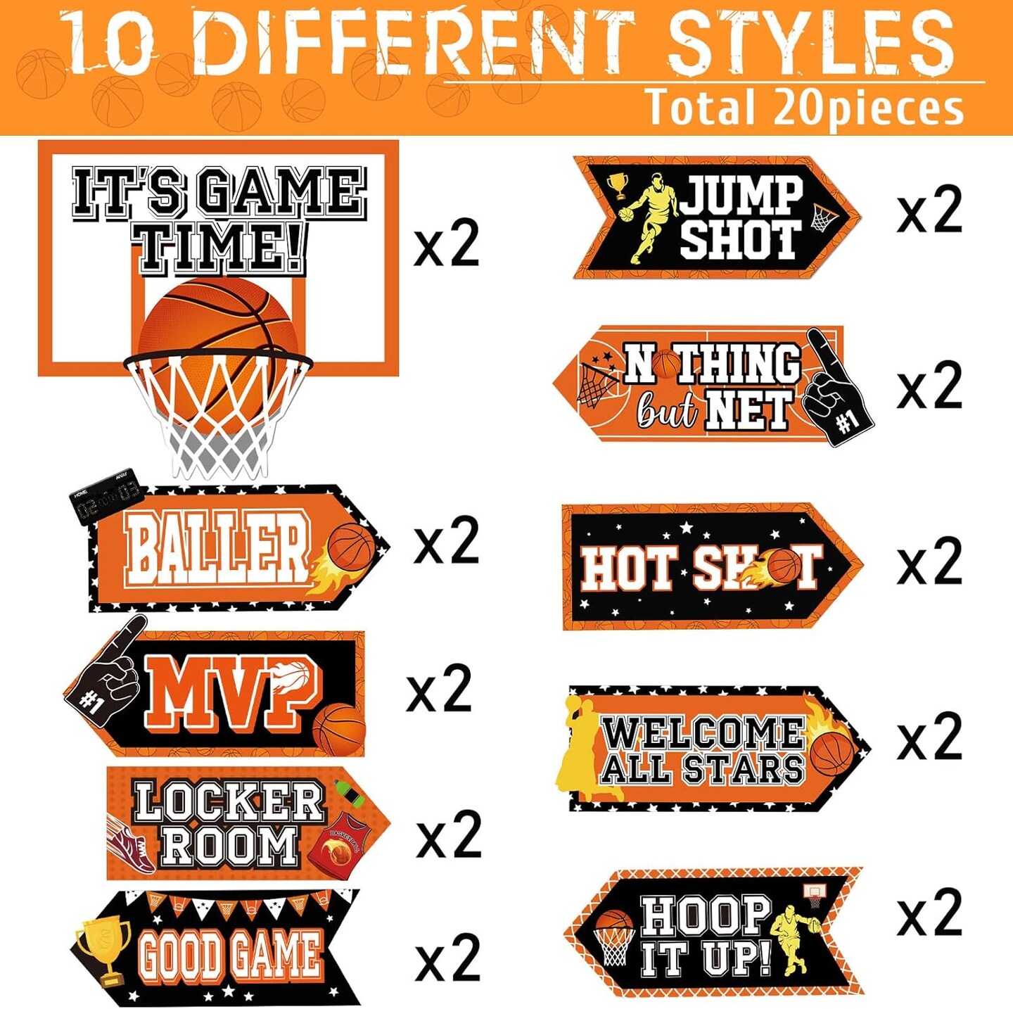 20 Pieces Basketball Party Sign Basketball Themed Party Decoration Supplies Kids Teenagers Boys B-Day Photo Prop
