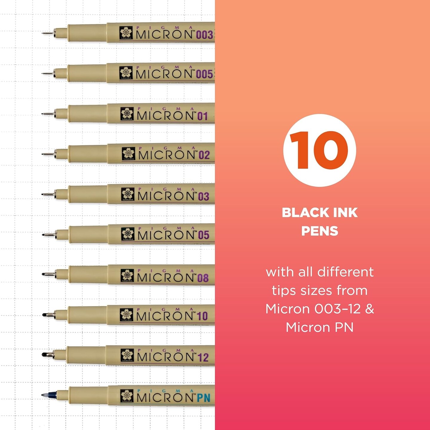 Pigma Micron Fineliner Pens - Archival Black Ink Pens - Pens for Writing or Drawing - Holiday Gifts for Artists, Crafters &#x26; DIY Gifts Projects - Assorted Point Sizes - 10 Pack