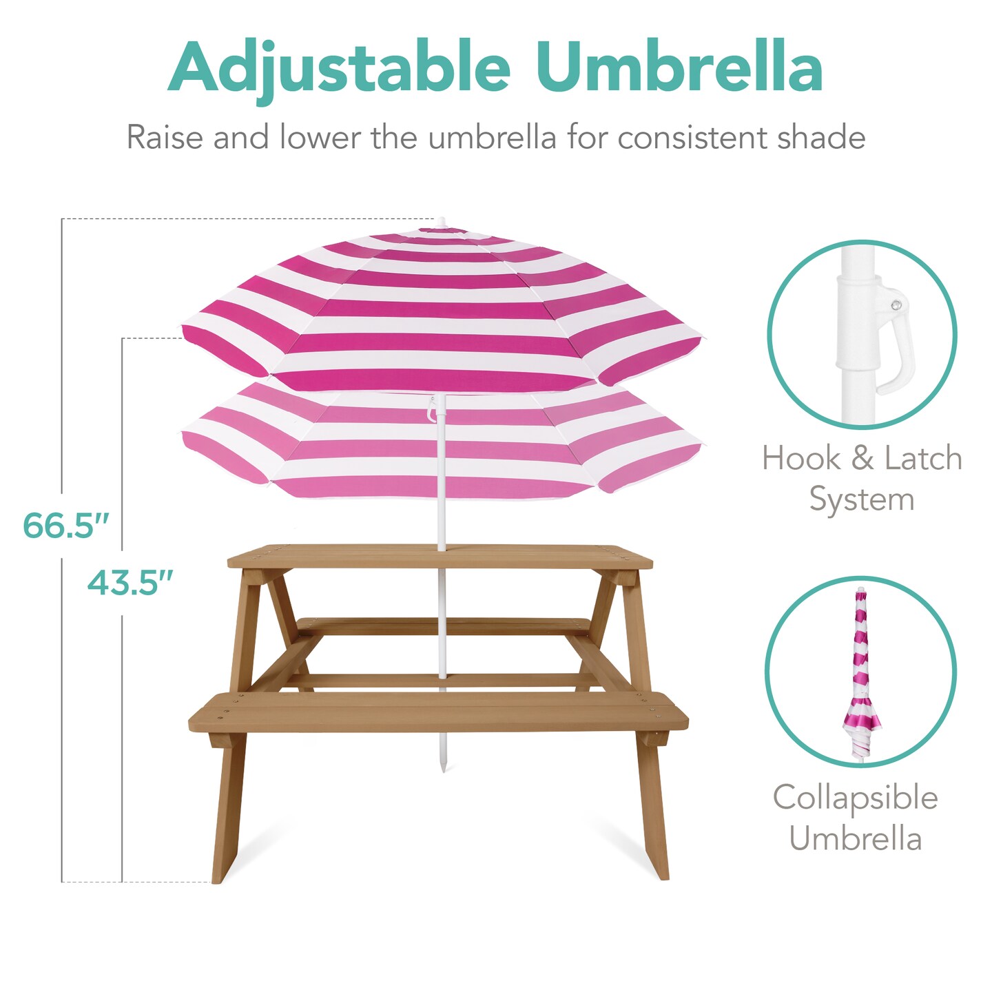 Best Choice Products Kids Wooden Picnic Table, Outdoor Activity Table w/ Adjustable Umbrella, Seats